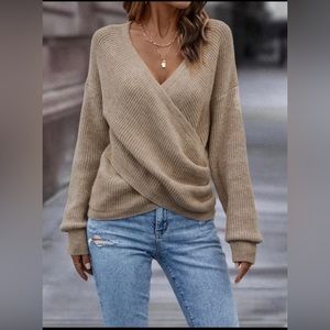 Shein Curve orange cross front knit sweater